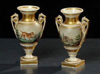 Coppia di Vasetti Impero in Ceramica, XIX Secolo