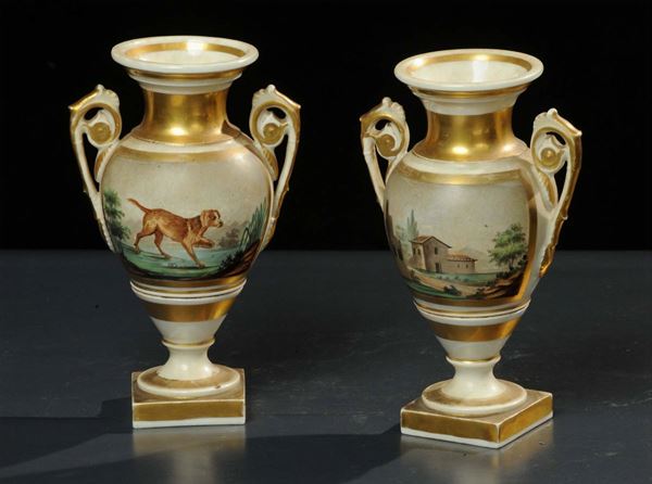 Coppia di vasetti Impero in ceramica, XIX secolo