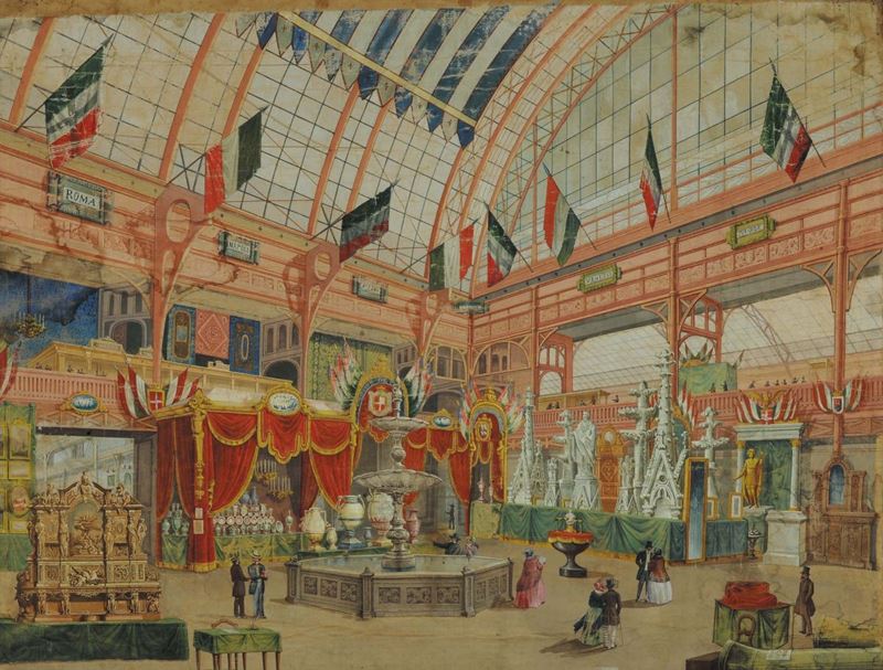 Anonimo del XIX secolo Sala del  padiglione Italiano dell'esposizione universale di Parigi del 1867  - Auction Old Paintings and Furnitures - Cambi Casa d'Aste