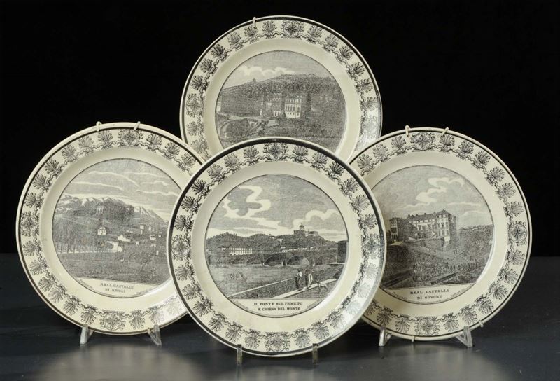 Quattro piatti con decoro a decalcomania, XX secolo  - Auction Old Paintings and Furnitures - Cambi Casa d'Aste