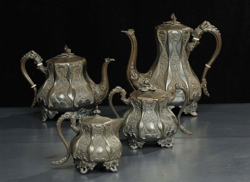 Servizio da t e caff in peltro, XIX secolo  - Asta Antiquariato e Dipinti Antichi - Cambi Casa d'Aste