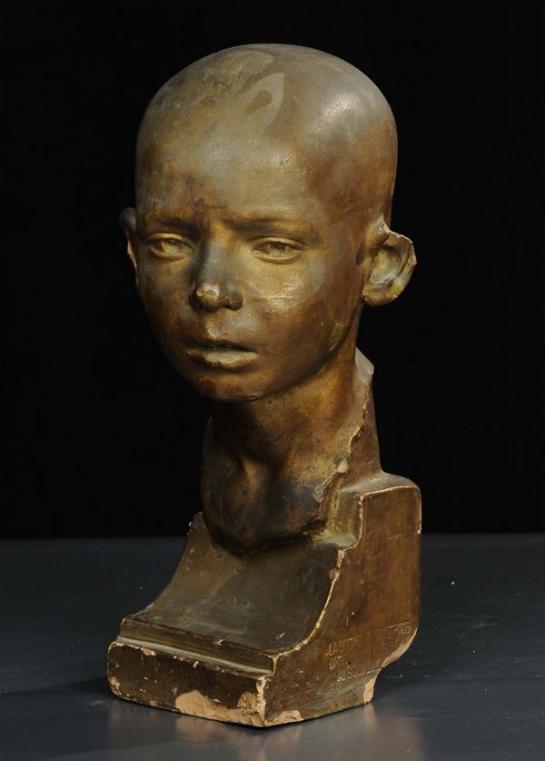 Scultura in terracotta raffigurante testa di ragazzo, XX secolo