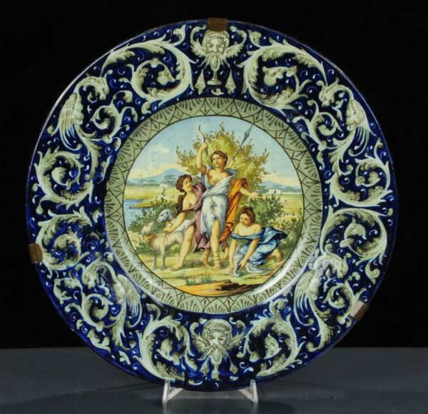 Piatto da parata in maiolica, Faenza fine XIX secolo