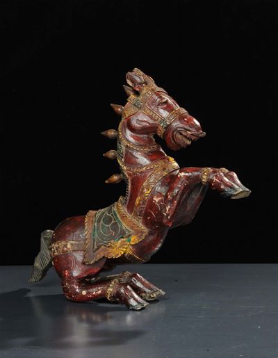 Cavallo Ligneo Dipinto, India (tamil Nadu) XVIII Secolo