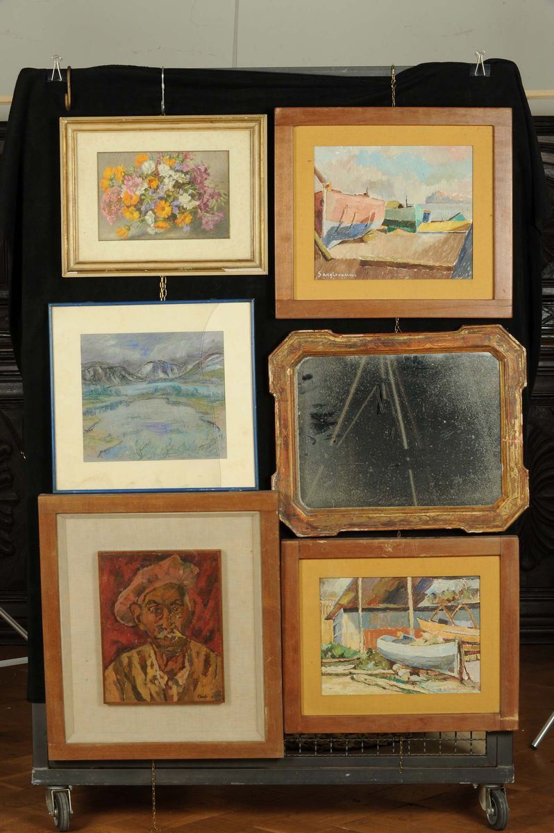 Lotto misto di dipinti, stampe e una specchierina  - Auction Old Paintings and Furnitures - Cambi Casa d'Aste