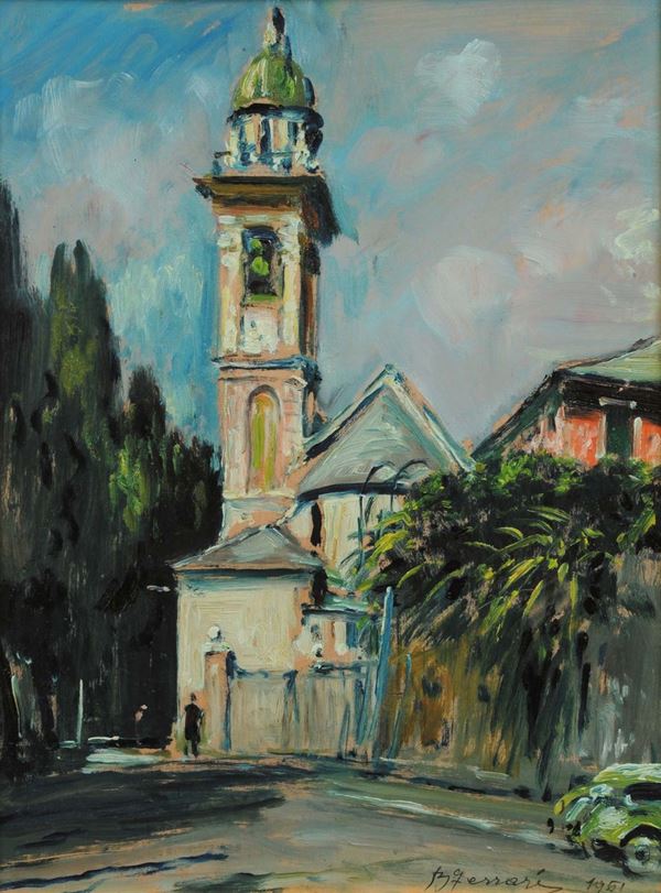 Berto Ferrari (1887-1965) Chiesa con campanile, 1961