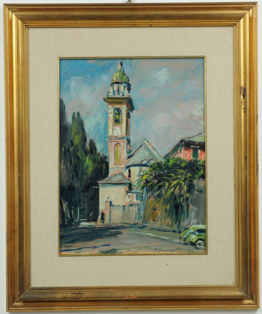 Berto Ferrari (1887-1965)chiesa con Campanile, 1961