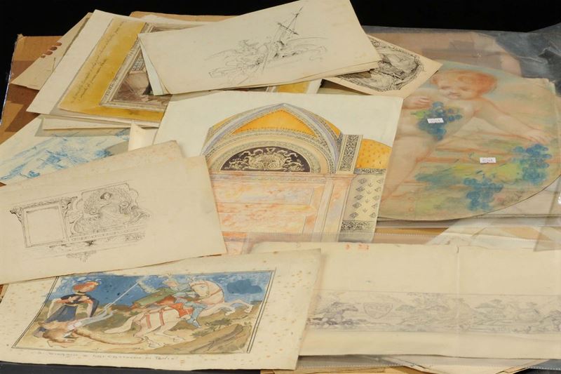 Cartella di disegni preparatori, inizio XX secolo  - Asta Antiquariato e Dipinti Antichi - Cambi Casa d'Aste