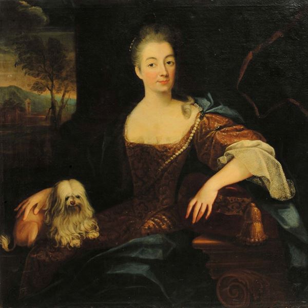 Giovanni Maria delle Piane detto il Mulinaretto, attribuito a Ritratto di dama con cagnolino