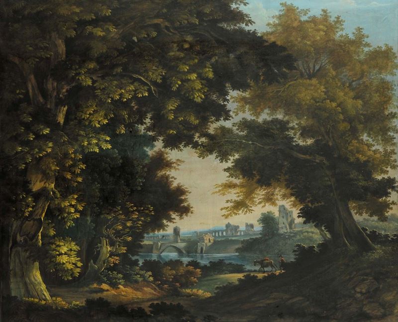 Anonimo del XIX secolo Campagna Romana con acquedotto  - Asta Antiquariato e Dipinti Antichi - Cambi Casa d'Aste