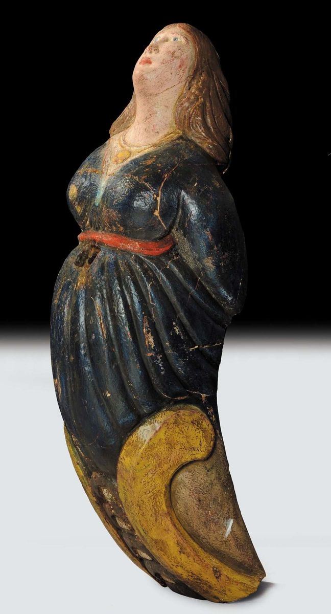 ERRATA CORRIGE NON XVIII SECOLO MA FINE XIXPolena in legno policromo raffigurante figura femminile, XVIII secolo  - Auction Old Paintings and Furnitures - Cambi Casa d'Aste