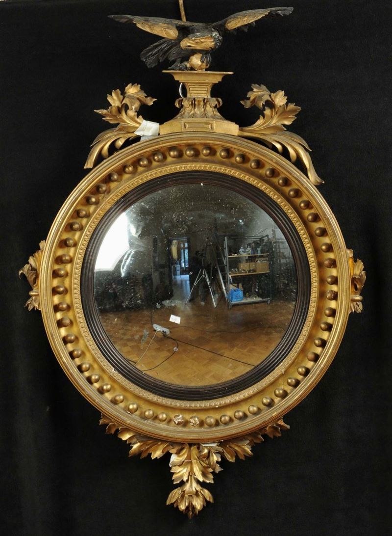 Specchiera rotonda dorata con specchio convesso, XIX secolo  - Auction Old Paintings and Furnitures - Cambi Casa d'Aste