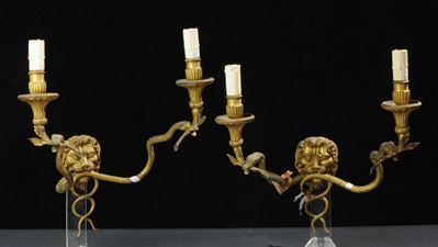Coppia di Appliques con Serpenti e Mascheroni, XIX Secolo