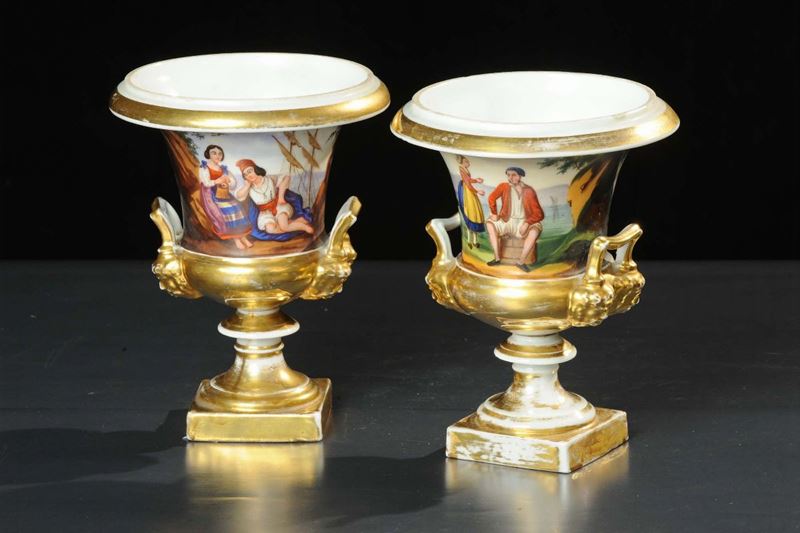 Coppia di vasi Impero in ceramica, XIX secolo  - Asta Antiquariato e Dipinti Antichi - Cambi Casa d'Aste