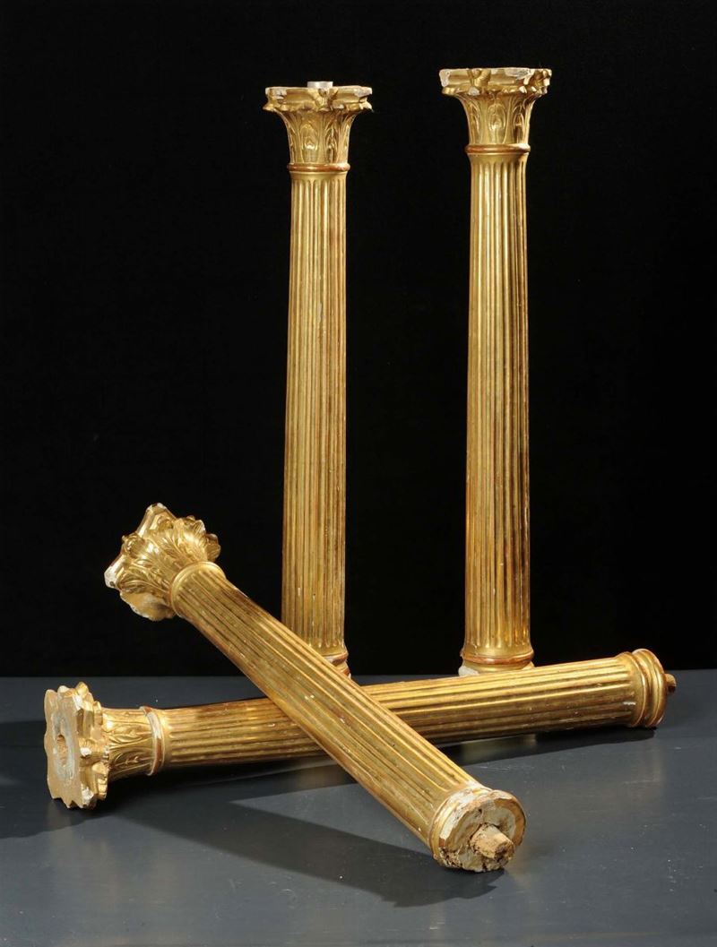 Quattro colonnine dorate a foglia, XVIII secolo  - Auction Antique and Old Masters - II - Cambi Casa d'Aste