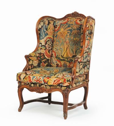 Bergere Luigi XV in Noce Intagliato, Piemonte XVIII Secolo