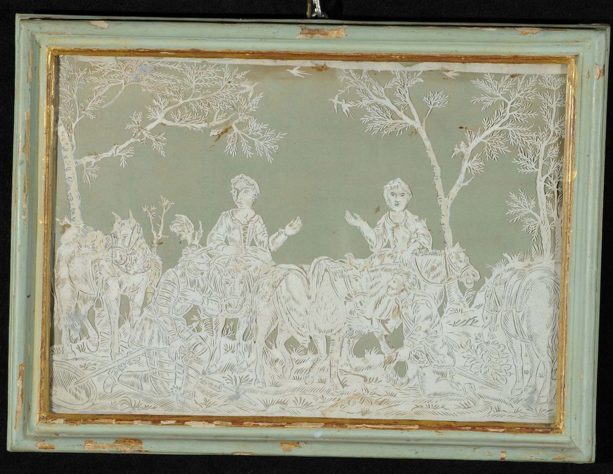 Dieci Pannelli con Scenette di Genere in Carta Traforata, Piemonte Inizio XIX Secolo