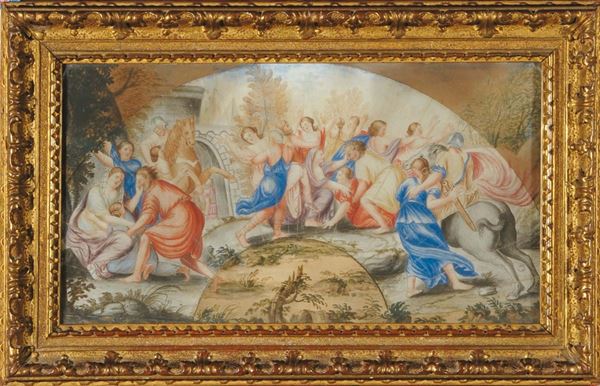 Due disegni per ventagli raffiguranti scene storiche, fine XVIII secolo