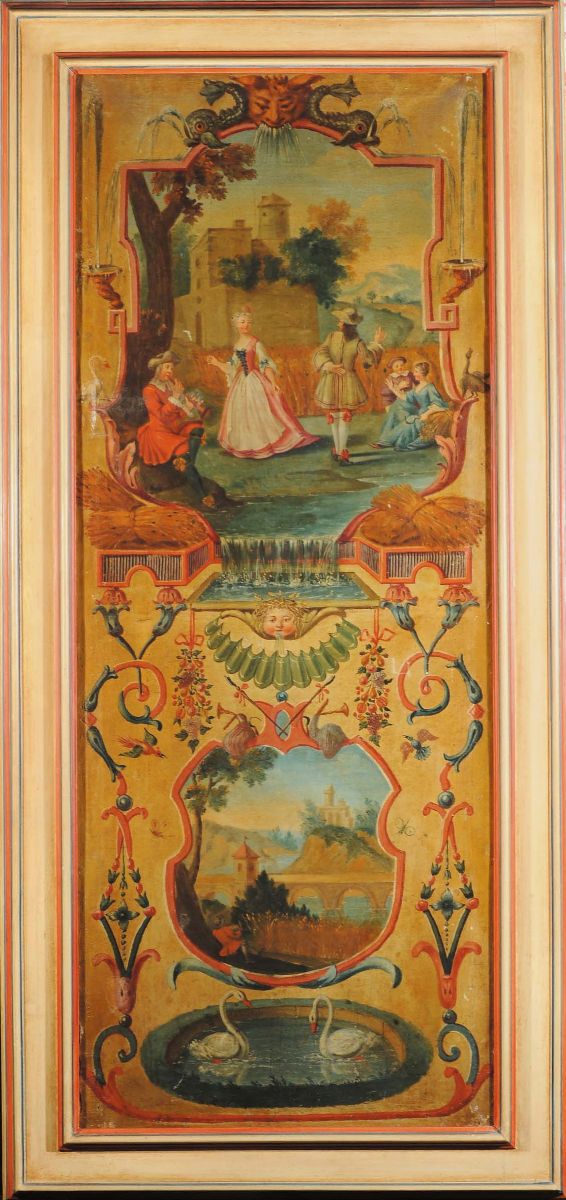 Sei Pannelli con Decorazione a Scenette e Festoni, Piemonte Inizio XIX Secolo