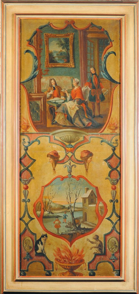 Sei Pannelli con Decorazione a Scenette e Festoni, Piemonte Inizio XIX Secolo