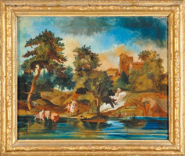 Scuola Italiana del XVIII secolo Paesaggio fluviale