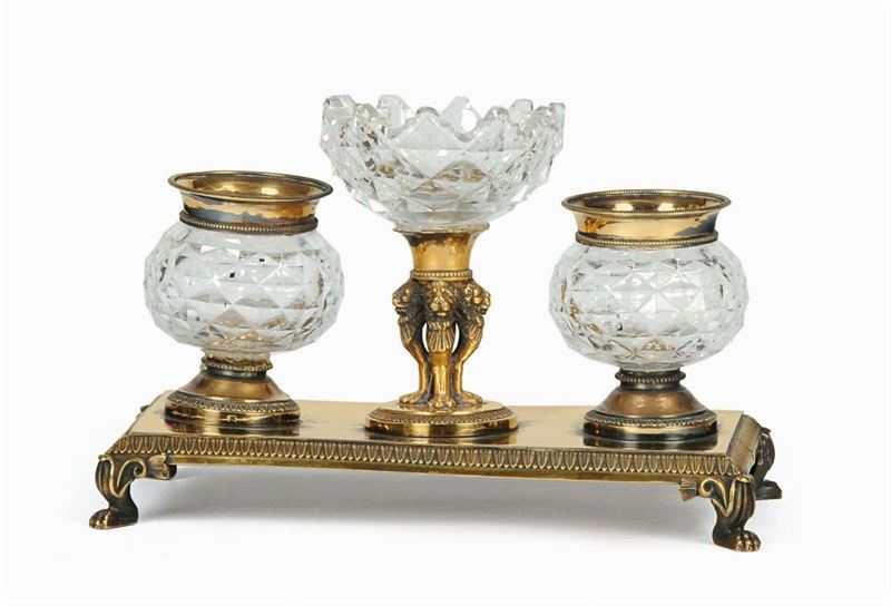 Calamaio in argento dorato e cristallo, XIX secolo  - Auction House Sale Villa la Femara - Cambi Casa d'Aste