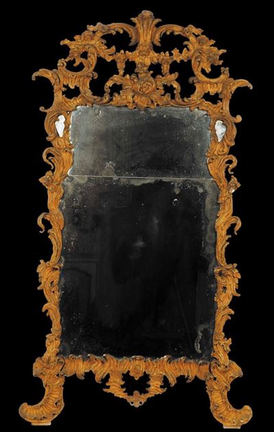 Specchiera Luigi XV in Legno Laccato Color Ruggine,piemonte 1750 Circa