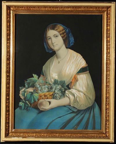 Lemercier: Coppia di Litografie Colorate a Tempera Raffiguranti Figure Femminili, 1845 Circa