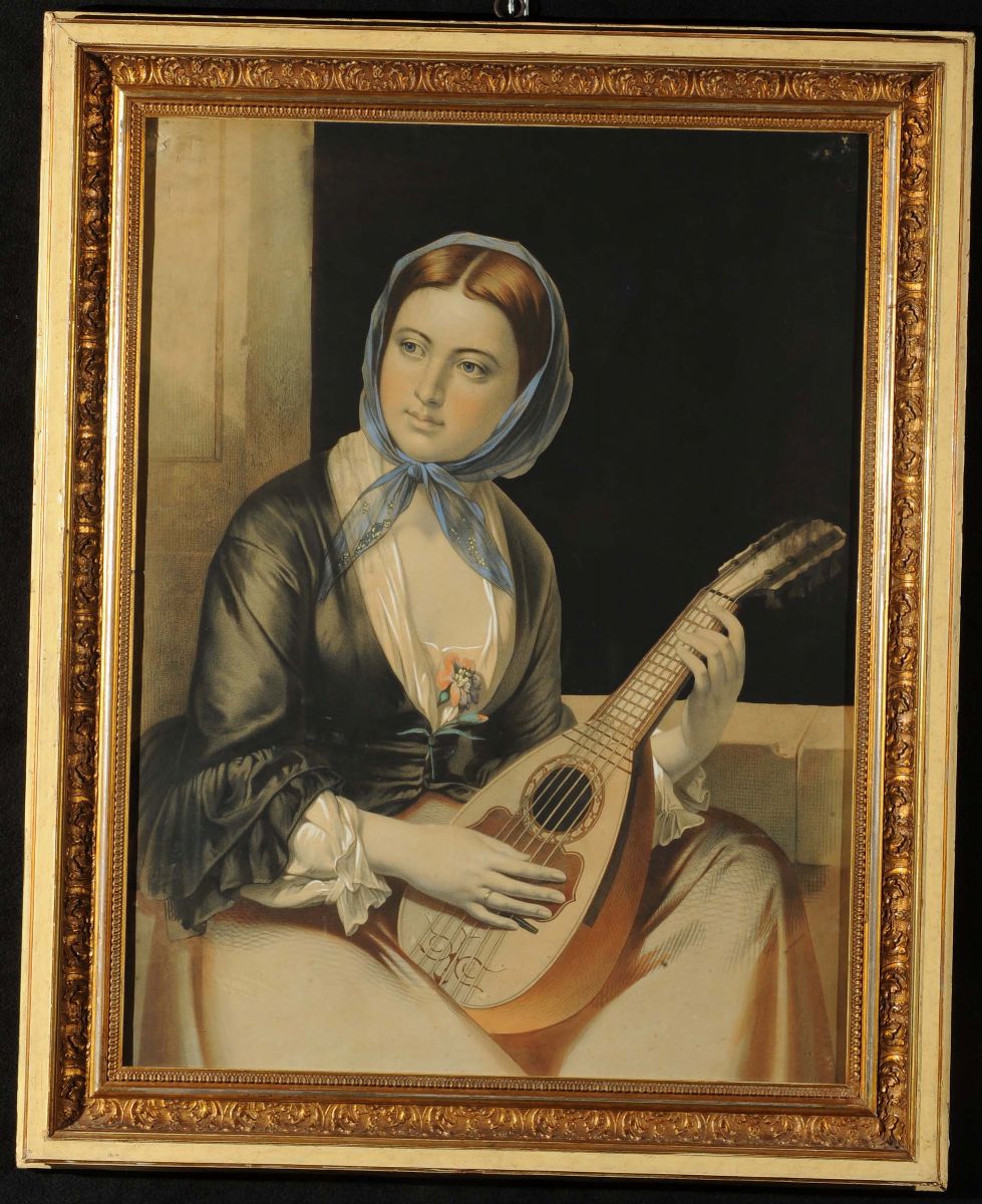 Lemercier: Coppia di Litografie Colorate a Tempera Raffiguranti Figure Femminili, 1845 Circa