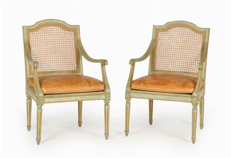 Coppia di poltrone Luigi XVI, Piemonte fine XVIII secolo  - Auction House Sale Villa la Femara - Cambi Casa d'Aste