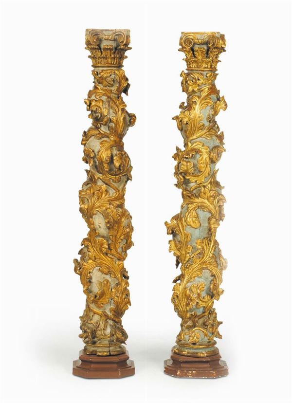Coppia di colonne a spirale laccate, XVIII secolo