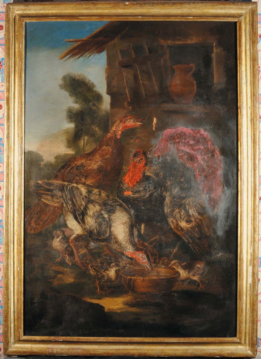 Giovanni Maria Crivelli Detto il Crivellone (?-1730)tacchinigallo e Galline