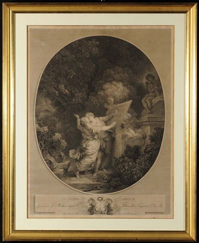 Coppia di Incisioni, da Jean Honorž Fragonard, Parigi, Fine XVIII Secolo