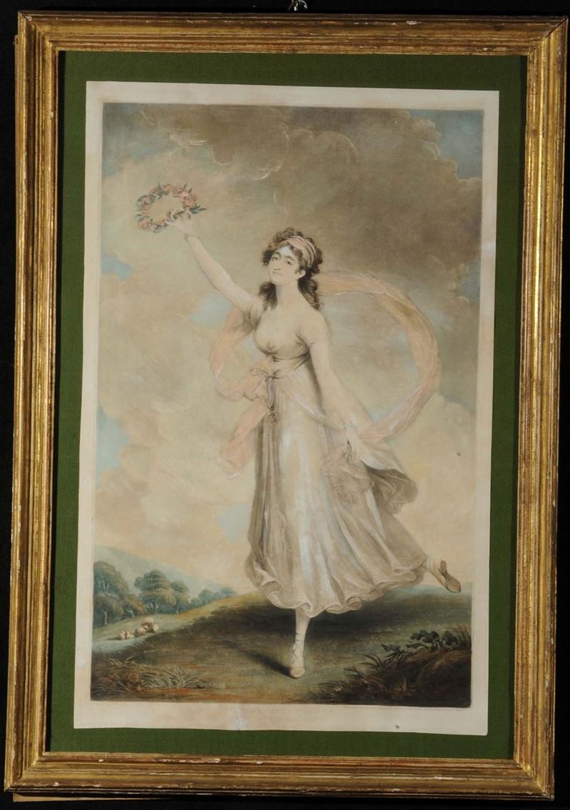 Davis: Mademoiselle Parisot, incisione colorata, Inghilterra, fine XVIII secolo  - Auction House Sale Villa la Femara - Cambi Casa d'Aste