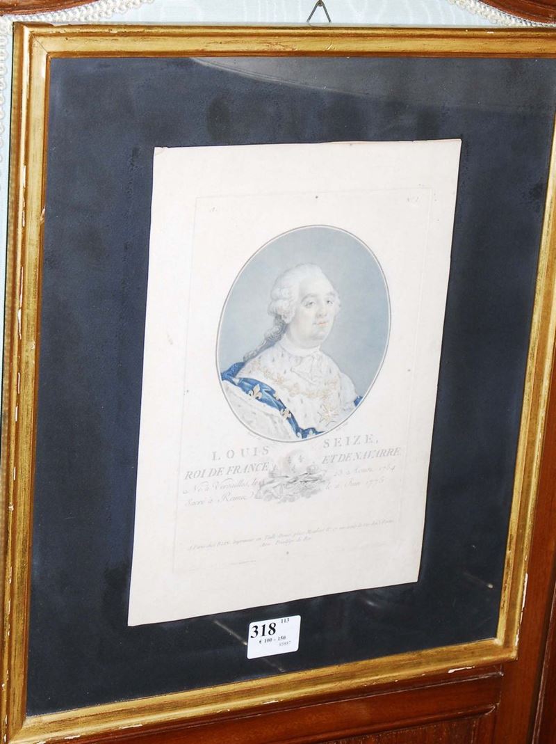 Due incisioni colorate raffiguranti il Re di Francia, inizio XIX secolo  - Asta House Sale villa la Femara - Cambi Casa d'Aste
