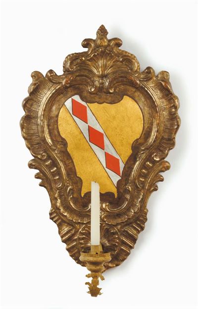 Coppia di Ventoline a una Luce in Papier Mache, XVIII Secolo