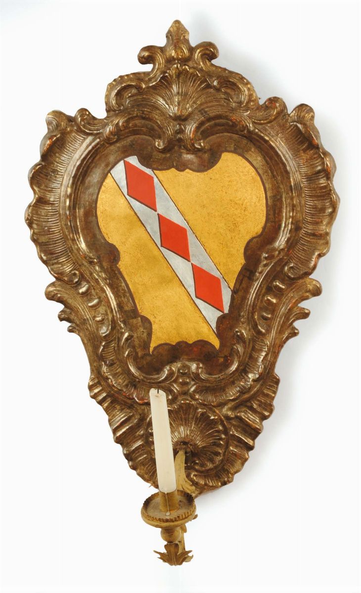 Coppia di Ventoline a una Luce in Papier Mache, XVIII Secolo