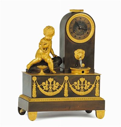 Orologio in Bronzo Dorato con Cherubino, Francia XIX Secolo