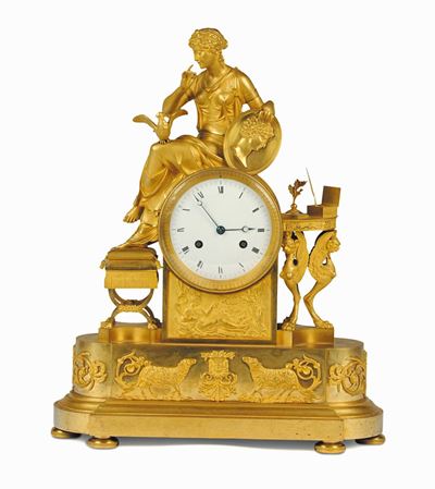 Pendola Impero in Bronzo Dorato con Figura Femminile, Prima Metˆ XIX Secolo
