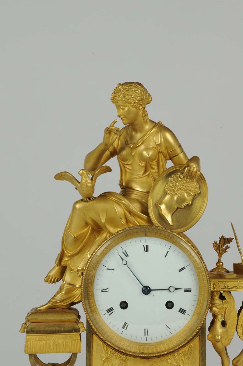 Pendola Impero in Bronzo Dorato con Figura Femminile, Prima Metˆ XIX Secolo