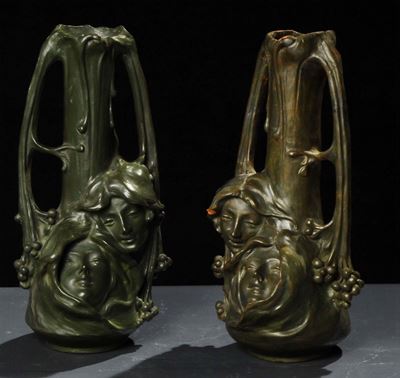 Coppia di Vasi in Terracotta Smaltata, XX Secolo