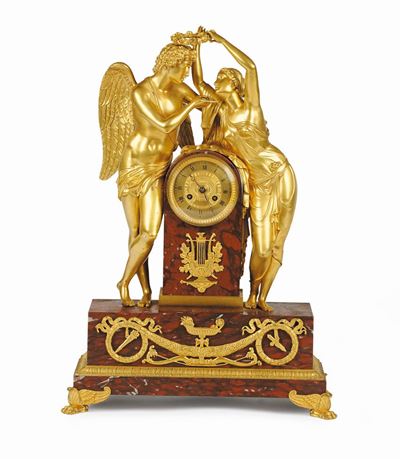 Pendola Impero in Bronzo Dorato e Marmo Rosso, Francia Prima Metˆ XIX Secolo