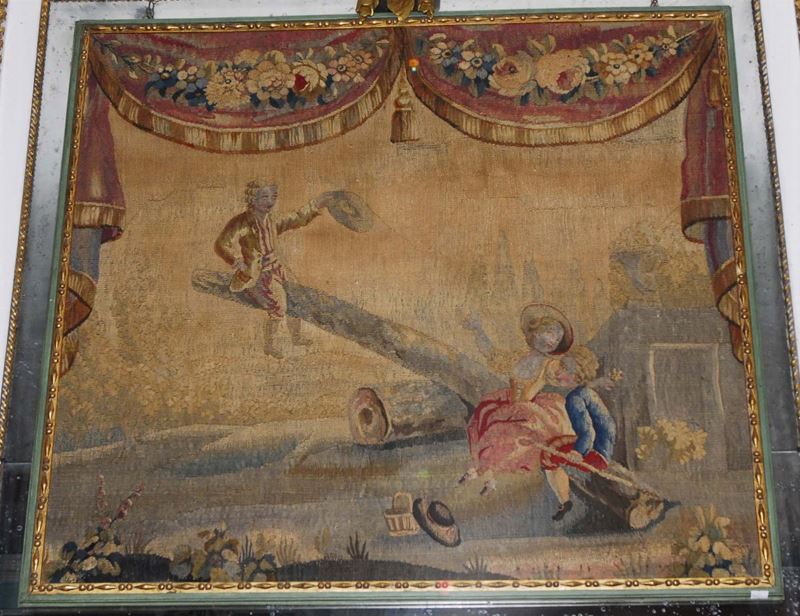 Pannello con tessuto Aubusson, fine XVIII-inizio XIX secolo  - Auction House Sale Villa la Femara - Cambi Casa d'Aste