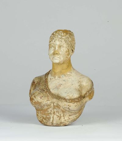 Busto in Terracotta Invetriata Raffigurante Figura Femminile, Prima Metˆ XIX Secolo