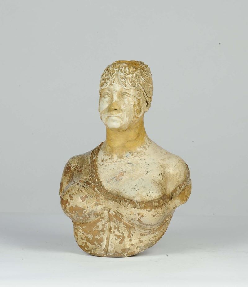 Busto in terracotta invetriata raffigurante figura femminile, prima metˆ XIX secolo  - Auction House Sale Villa la Femara - Cambi Casa d'Aste
