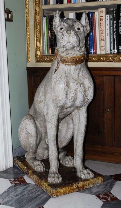 Cane Seduto in Terracotta Invetriata, Inizio XX Secolo