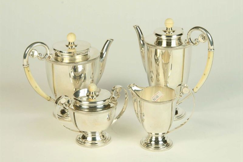 Servizio da caff e te in argento e avorio, XX secolo  - Auction House Sale Villa la Femara - Cambi Casa d'Aste