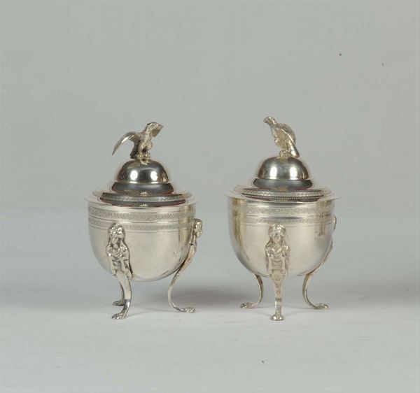 Coppia di zuccheriere stile Impero in argento