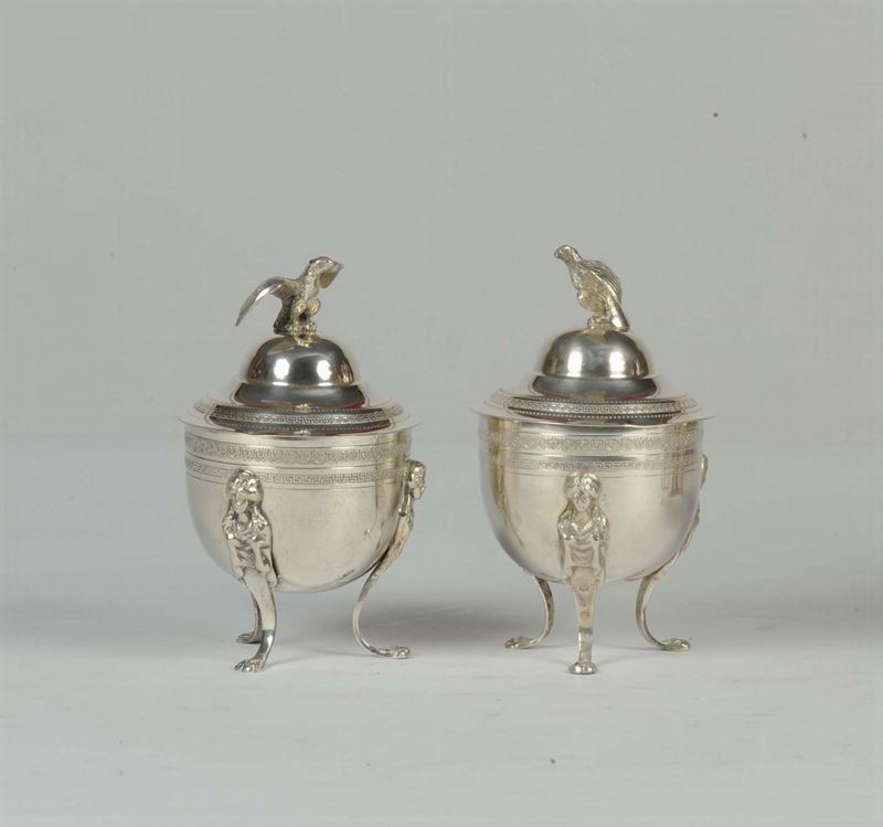 Coppia di zuccheriere stile Impero in argento  - Auction House Sale Villa la Femara - Cambi Casa d'Aste