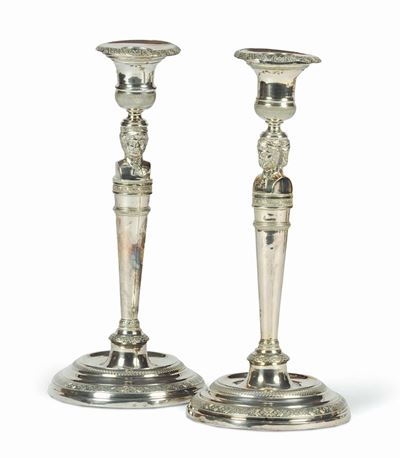 Coppia di Candelieri in Argento Carlo X, Torino 1820